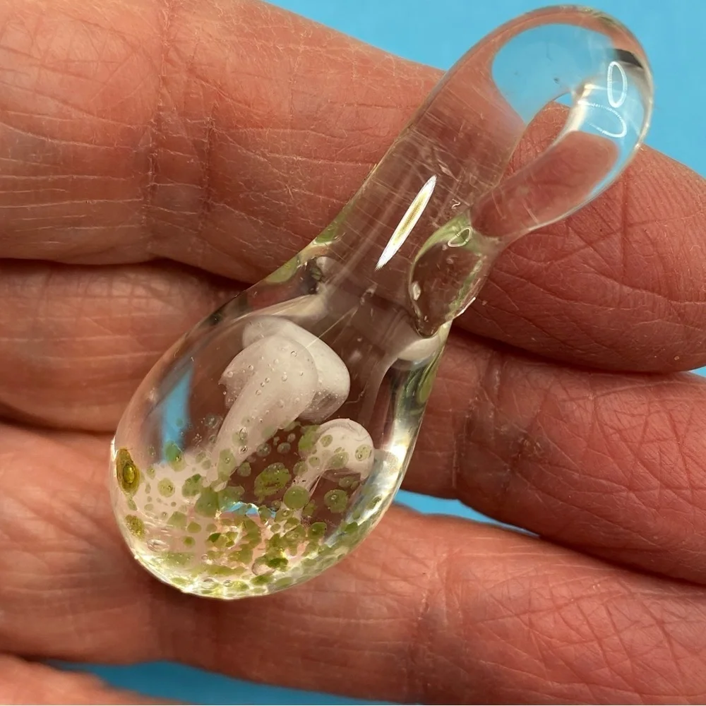 Art Glass Clear White Mushroom Blown Glass Drop Pendant